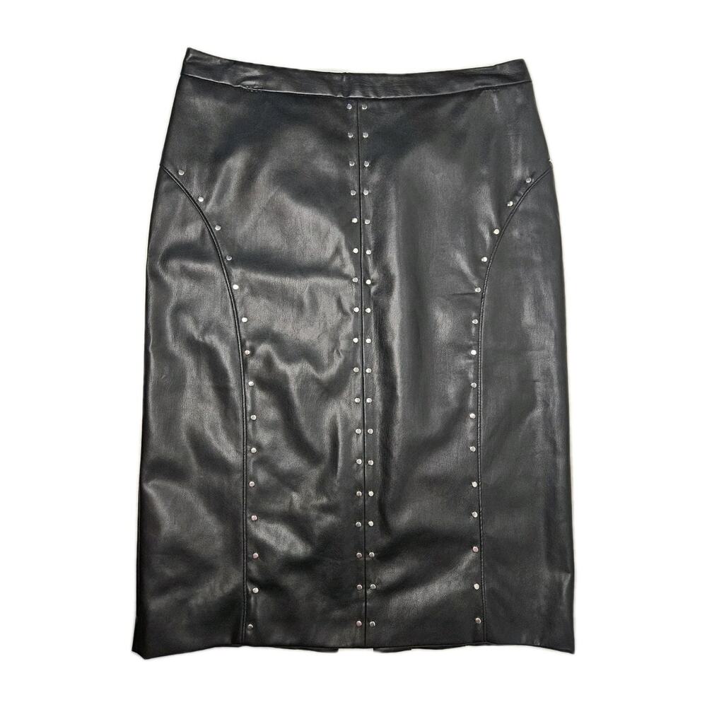 Vegan Leather Skirt Womens Size 8 Black Studded Goth Western Biker Pencil Midi